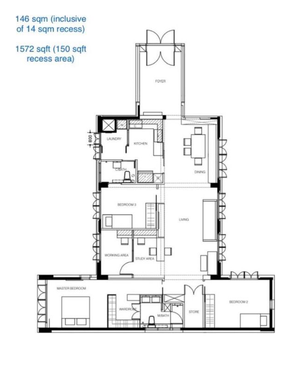 Renovated floor plan, 146 sqm