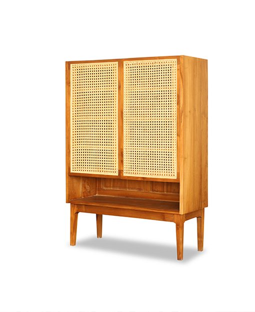 Teak shoe cabinet with rattan doors